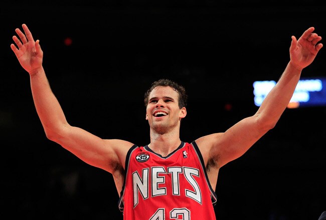 NEW YORK, NY - FEBRUARY 20: Kris Humphries #43 of the New Jersey Nets reacts during the game against the New York Knicks at Madison Square Garden on February 20, 2012 in New York City. NOTE TO USER: User expressly acknowledges and agrees that, by downloading and/or using this Photograph, user is consenting to the terms and conditions of the Getty Images License Agreement.  (Photo by Chris Trotman/Getty Images)