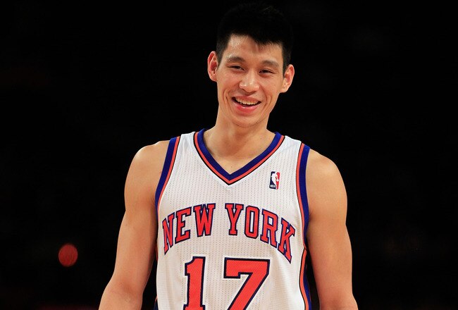 NEW YORK, NY - FEBRUARY 20:  Jeremy Lin #17 of the New York Knicks smiles during the game against the New Jersey Nets at Madison Square Garden on February 20, 2012 in New York City. NOTE TO USER: User expressly acknowledges and agrees that, by downloading and/or using this Photograph, user is consenting to the terms and conditions of the Getty Images License Agreement.  (Photo by Chris Trotman/Getty Images)