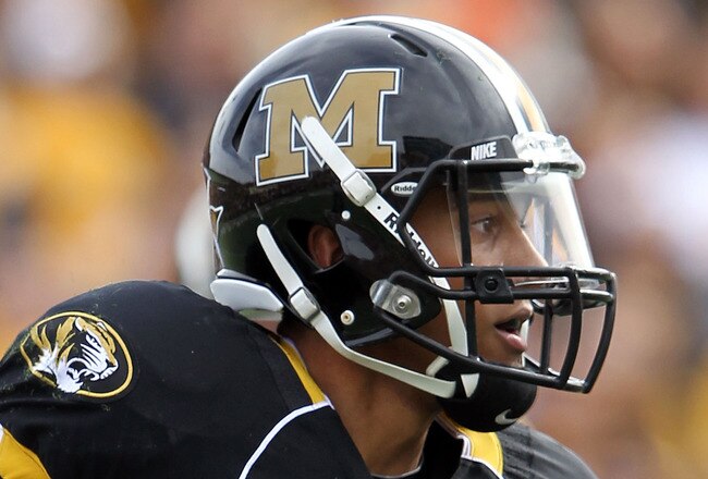 COLUMBIA, MO - NOVEMBER 12:  Quarterback James Franklin #1 of the Missouri Tigers scrambles during the game against the Texas Longhorns on November 12, 2011 at Faurot Field/Memorial Stadium in Columbia, Missouri.  (Photo by Jamie Squire/Getty Images)