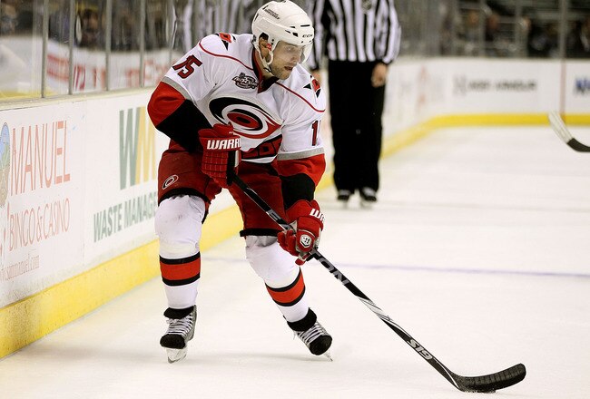 LOS ANGELES, CA - OCTOBER 20:  Tuomo Ruutu #15 of the Carolina Hurricanes skates against the Los Angeles Kings at Staples Center on October 20, 2010 in Los Angeles, California. The Kings defeated the Hurricanes 4-3.  (Photo by Jeff Gross/Getty Images)