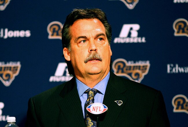 EARTH CITY, MO - JANUARY 17: New head coach Jeff Fisher of the St. Louis Rams addresses the media during a press conference at the Russell Training Center on January 17, 2012 in Earth City, Missouri.  (Photo by Dilip Vishwanat/Getty Images)
