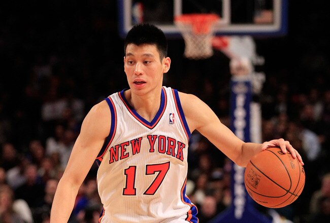NEW YORK, NY - FEBRUARY 17:  Jeremy Lin #17 of the New York Knicks dribbles the ball against the New Orleans Hornets at Madison Square Garden on February 17, 2012 in New York City. NOTE TO USER: User expressly acknowledges and agrees that, by downloading and/or using this Photograph, user is consenting to the terms and conditions of the Getty Images License Agreement.  (Photo by Chris Trotman/Getty Images)