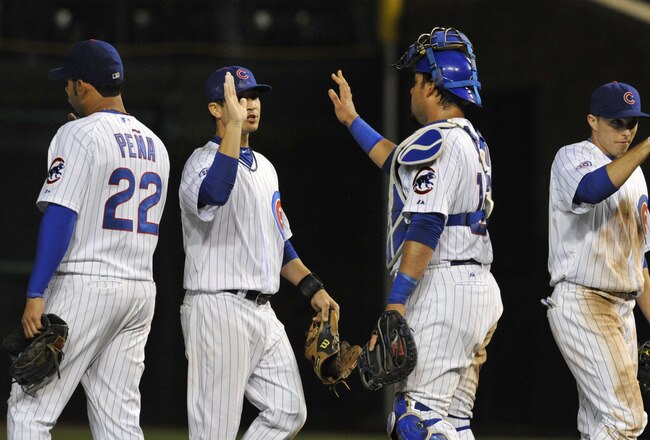 CHICAGO, IL - SEPTEMBER 19:The Chicago Cubs celebrate their victory over the Milwaukee Brewers on September 19, 2011 at Wrigley Field in Chicago, Illinois. The Cubs defeated the Brewers 5-2. (Photo by David Banks/Getty Images)
