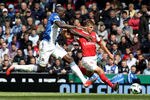 BLACKBURN, ENGLAND - AUGUST 28:  Andrey Arshavin of Arsenal is challenged by Chris Samba of Blackburn Rovers during the Barclays Premier League match between Blackburn Rovers and Arsenal at Ewood Park on August 28, 2010 in Blackburn, England.  (Photo by Clive Brunskill/Getty Images)