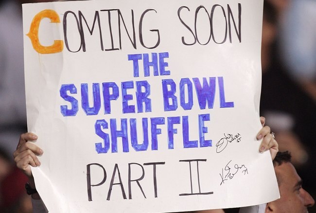 CHICAGO - OCTOBER 01:  A fan of the Chicago Bears holds up a sign that reads 'Coming Soon The Super Bowl Shuffle Part II' in support of the Bears against he Seattle Seahawks October 1, 2006 at Soldier Field in Chicago, Illinois.  (Photo by Jonathan Daniel/Getty Images)