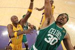 LOS ANGELES, CA - JUNE 17:  Rasheed Wallace #30 of the Boston Celtics rebounds the ball in front of Lamar Odom #7 of the Los Angeles Lakers in Game Seven of the 2010 NBA Finals at Staples Center on June 17, 2010 in Los Angeles, California.  NOTE TO USER: User expressly acknowledges and agrees that, by downloading and/or using this Photograph, user is consenting to the terms and conditions of the Getty Images License Agreement.  (Photo by Ronald Martinez/Getty Images)