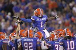 GAINESVILLE, FL - NOVEMBER 13: Janoris Jenkins #1 of the Florida Gators gets the crowd up during a game against the South Carolina Gamecocks at Ben Hill Griffin Stadium on November 13, 2010 in Gainesville, Florida.  (Photo by Mike Ehrmann/Getty Images)