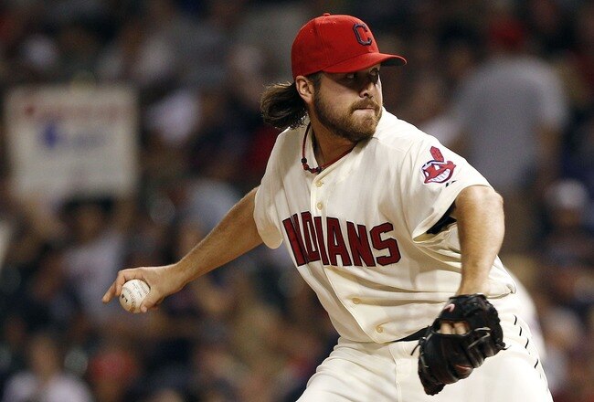 CLEVELAND, OH - AUGUST 13:  Chris Perez #54 of the Cleveland Indians pitches against the Minnesota Twins during the ninth inning of their game on August 13, 2011 at Progressive Field in Cleveland, Ohio.  The Indians defeated the Twins 3-1.  (Photo by David Maxwell/Getty Images)