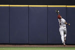 MILWAUKEE, WI - OCTOBER 07:  Chris Young #24 of the Arizona Diamondbacks catches a fly ball in center field in the sixth inning against the Milwaukee Brewers during Game Five of the National League Division Series at Miller Park on October 7, 2011 in Milwaukee, Wisconsin.  (Photo by Jared Wickerham/Getty Images)