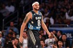 ORLANDO, FL - FEBRUARY 26:  Deron Williams #8 of the New Jersey Nets and the Eastern Conference looks on during the 2012 NBA All-Star Game at the Amway Center on February 26, 2012 in Orlando, Florida.  NOTE TO USER: User expressly acknowledges and agrees that, by downloading and or using this photograph, User is consenting to the terms and conditions of the Getty Images License Agreement.  (Photo by Ronald Martinez/Getty Images)
