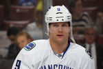 SUNRISE, FL - JANUARY 09: Cody Hodgson #9 of the Vancouver Canucks skates prior to the game against the Florida Panthers on January 9, 2012 at the BankAtlantic Center in Sunrise, Florida. The Panthers defeated the Canucks 2-1. (Photo by Joel Auerbach/Getty Images)