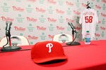 PHILADELPHIA, PA - NOVEMBER 14:  A look at the stage just before Jonathan Papelbon of the Philadelphia Phillies arrived to discuss his four-year, $50,000,058 contract, at Citizens Bank Park on November 14, 2011 in Philadelphia, Pennsylvania.  (Photo by Len Redkoles/Getty Images)