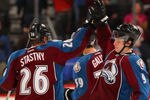 DENVER, CO - DECEMBER 23:  Paul Stastny #26 and Matt Duchene #9 of the Colorado Avalanche celebrate after Duchene's game winning overtime goal against the Tampa Bay Lightning at the Pepsi Center on December 23, 2011 in Denver, Colorado. The Avalanche defeated the Lighning 2-1 in overtime.  (Photo by Doug Pensinger/Getty Images)