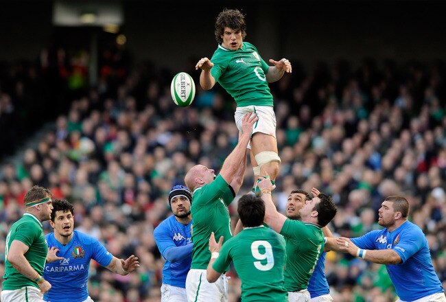 DUBLIN, IRELAND - FEBRUARY 25:  Donncha O'Callaghan of Ireland is raised up by team mates during the RBS 6 Nations match between Ireland and Italy at Aviva Stadium on February 25, 2012 in Dublin, Ireland.  (Photo by Claudio Villa/Getty Images)