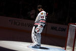 PITTSBURGH, PA - SEPTEMBER 22:  Alexander Salak #53 of the Chicago Blackhawks stands during the National Anthem against hte Pittsburgh Penguins before a preseason game at Consol Energy Center on September 22, 2011 in Pittsburgh, Pennsylvania.  (Photo by Justin K. Aller/Getty Images)