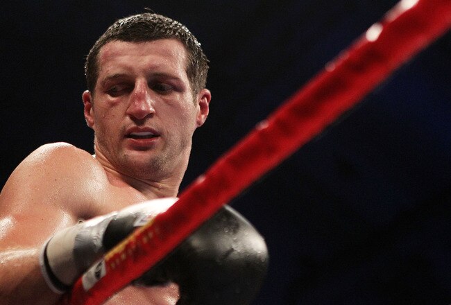 ATLANTIC CITY, NJ - DECEMBER 17:  Carl Froch of England leans on the ropes during his bout against Andre Ward during their WBA/WBC Super Middleweight Championship bout at Boardwalk Hall on December 17, 2011 in Atlantic City, New Jersey.  (Photo by Nick Laham/Getty Images)