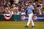 ST PETERSBURG, FL - OCTOBER 04:  Manager Joe Maddon walks out to the mound in the seventh inning while taking on the Texas Rangers in Game Four of the American League Division Series at Tropicana Field on October 4, 2011 in St Petersburg, Florida.  (Photo by Mike Ehrmann/Getty Images)