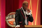 SPRINGFIELD, MA - AUGUST 12:   Dennis Rodman reacts during the Basketball Hall of Fame Enshrinement Ceremony at Symphony Hall on August 12, 2011 in Springfield, Massachusetts. (Photo by Jim Rogash/Getty Images)