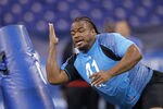 INDIANAPOLIS, IN - FEBRUARY 27: Defensive lineman Dontari Poe of Memphis takes part in a drill during the 2012 NFL Combine at Lucas Oil Stadium on February 27, 2012 in Indianapolis, Indiana. (Photo by Joe Robbins/Getty Images)