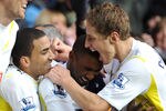 LONDON, ENGLAND - DECEMBER 28:  Aaron Lennon (L) and Michael Dawson (R) celebrate with Jermain Defoe of Tottenham Hotspur after Defoe scores his side's second goal during the Barclays Premier League match between Tottenham Hotspur and West Ham United at White Hart Lane on December 28, 2009 in London, England.  (Photo by Shaun Botterill/Getty Images)