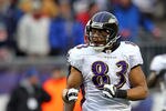 FOXBORO, MA - JANUARY 22:  Lee Evans #83 of the Baltimore Ravens reacts after a play against the New England Patriots during their AFC Championship Game at Gillette Stadium on January 22, 2012 in Foxboro, Massachusetts.  (Photo by Jim Rogash/Getty Images)
