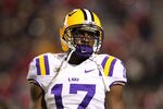 OXFORD, MS - NOVEMBER 19: Morris Claiborne #17 of the LSU Tigers looks on against the Ole Miss Rebels on November 19, 2011 at Vaught-Hemingway Stadium in Oxford, Mississippi. LSU beat Mississippi 52-3. (Photo by Joe Murphy/Getty Images)