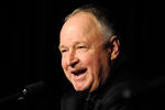 MONTREAL, CANADA - MARCH 3:  Toronto Maple Leafs Head Coach Randy Carlyle speaks to the media during a press conference to introduce him at the Bell Centre on March 3, 2012 in Montreal, Quebec, Canada.  (Photo by Richard Wolowicz/Getty Images)