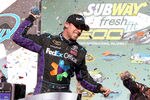 AVONDALE, AZ - MARCH 04:  Denny Hamlin, driver of the #11 FedEx Office Toyota, celebrates after winning the NASCAR Sprint Cup Series SUBWAY Fresh Fit 500 at Phoenix International Raceway on March 4, 2012 in Avondale, Arizona.  (Photo by Jerry Markland/Getty Images for NASCAR)