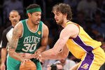 LOS ANGELES, CA - JUNE 17:  Rasheed Wallace #30 of the Boston Celtics posts up Pau Gasol #16 of the Los Angeles Lakers in the first period of Game Seven of the 2010 NBA Finals at Staples Center on June 17, 2010 in Los Angeles, California.  NOTE TO USER: User expressly acknowledges and agrees that, by downloading and/or using this Photograph, user is consenting to the terms and conditions of the Getty Images License Agreement.  (Photo by Ronald Martinez/Getty Images)