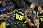 KANSAS CITY, MO - MARCH 09:  Brady Heslip #5, A.J. Walton #22 and Pierre Jackson #55 of the Baylor Bears react in the second half against the Kansas Jayhawks during the semifinals of the 2012 Big 12 Men's Basketball Tournament at Sprint Center on March 9, 2012 in Kansas City, Missouri. The Bears defeated the Jayhawks 81 to 72.  (Photo by Jamie Squire/Getty Images)