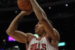 CHICAGO, IL - MARCH 05:  Derrick Rose #1 of the Chicago Bulls puts up a shot against the Indiana Pacers at the United Center on March 5, 2012 in Chicago, Illinois. The Bulls defeated the Pacers 92-72. NOTE TO USER: User expressly acknowledges and agrees that, by downloading and or using this photograph, User is consenting to the terms and conditions of the Getty Images License Agreement.  (Photo by Jonathan Daniel/Getty Images)
