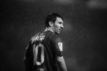 BILBAO, SPAIN - NOVEMBER 06:  (EDITORS NOTE: Image has been converted to black and white) Lionel Messi of FC Barcelona looks on under a heavy rain storm during the La Liga match between Athletic Club and FC Barcelona at San Mames Stadium on November 6, 2011 in Bilbao, Spain.  (Photo by David Ramos/Getty Images)