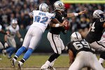 OAKLAND, CA - DECEMBER 18:  Cliff Avril #92 of the Detroit Lions sacks Carson Palmer #3 of the Oakland Raiders in the final minute of their game at O.co Coliseum on December 18, 2011 in Oakland, California.  (Photo by Ezra Shaw/Getty Images)