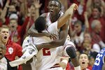 BLOOMINGTON, IN - DECEMBER 10:  Christian Watford #9 and Victor Oladipo #1 of the Indiana Hoosiers celebrate after Watford made a buzzer beating 3 point shot to beat the Kentucky Wildcats 73-72 in the game at Assembly Hall on December 10, 2011 in Bloomington, Indiana.  (Photo by Andy Lyons/Getty Images)