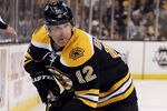 BOSTON, MA - MARCH 08:  Brian Rolston #12 of the Boston Bruins takes the puck in the first period against the Buffalo Sabres on March 8, 2012 at TD Garden in Boston, Massachusetts.  (Photo by Elsa/Getty Images)