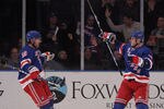 NEW YORK, NY - JANUARY 05:  (L-R) Brad Richards #19 and Marian Gaborik #10 of the New York Rangers celebrate a third period goal against the Florida Panthers at Madison Square Garden on January 5, 2012 in New York City. The Rangers defeated the Panthers 3-2 in overtime. (Photo by Bruce Bennett/Getty Images)