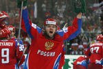 BERN, SWITZERLAND - MAY 08:  Winning goal scorer Alexander Radulov of Russia celebrates victory in the IIHF World Championship Semi-Final between USA and Russia at the PostFinance Arena on May 8, 2009 in Bern, Switzerland.  (Photo by Mike Hewitt/Getty Images)