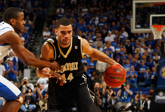 NEW ORLEANS, LA - MARCH 11:  Jeffery Taylor #44 of the Vanderbilt Commodores drives against Darius Miller #1 of the Kentucky Wildcats in the second half during the championship game of the 2012 SEC Men's Basketball Tournament at New Orleans Arena on March 11, 2012 in New Orleans, Louisiana.  (Photo by Chris Graythen/Getty Images)