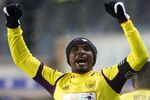 KHIMKI, RUSSIA - MARCH 05: Samuel Eto'o of FC Anzhi Makhachkala celebrates after scoring a goal during the Russian Football League Championship match between FC Dynamo Moscow and FC Anzhi Makhachkala at the Arena Khimki Stadium on March 05, 2012 in Khimki, Russia.  (Photo by Dmitry Korotayev/Epsilon/Getty Images)