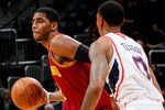 ATLANTA, GA - JANUARY 21:  Kyrie Irving #2 of the Cleveland Cavaliers runs the point against Jeff Teague #0 of the Atlanta Hawks at Philips Arena on January 21, 2012 in Atlanta, Georgia.  NOTE TO USER: User expressly acknowledges and agrees that, by downloading and or using this photograph, User is consenting to the terms and conditions of the Getty Images License Agreement.  (Photo by Kevin C. Cox/Getty Images)
