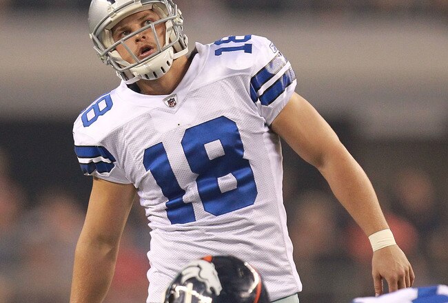 ARLINGTON, TX - AUGUST 11:  David Buehler #18 of the Dallas Cowboys at Cowboys Stadium on August 11, 2011 in Arlington, Texas.  (Photo by Ronald Martinez/Getty Images)