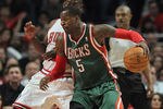 CHICAGO, IL - JANUARY 27:  Stephen Jackson #5 of the Milwaukee Bucks moves against Ronnie Brewer #11 of the Chicago Bulls at the United Center on January 27, 2012 in Chicago, Illinois. The Bulls defeated the Bucks 107-100. NOTE TO USER: User expressly acknowledges and agrees that, by downloading and or using this photograph, User is consenting to the terms and conditions of the Getty Images License Agreement.  (Photo by Jonathan Daniel/Getty Images)