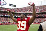 KANSAS CITY, MO - DECEMBER 18:   Brandon Carr #39 of the Kansas City Chiefs celebrates after a win against the Green Bay Packers at Arrowhead Stadium on December 18, 2011 in Kansas CIty, Missouri.  The Chiefs defeated the Packers 19-14.   (Photo by Wesley Hitt/Getty Images)