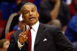 LAWRENCE, KS - DECEMBER 03: Head coach Marvin Menzies of the New Mexico State Aggies coaches from the sidelines during the first half of the game against the Kansas Jayhawks on December 3, 2008 at Allen Fieldhouse in Lawrence, Kansas. (Photo by Jamie Squire/Getty Images)