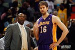 NEW ORLEANS, LA - MARCH 14:  Pau Gasol #16 talks with head coach Mike Brown of the Los Angeles Lakers during a timeout against the New Orleans Hornets at the New Orleans Arena on March 14, 2012 in New Orleans, Louisiana.  NOTE TO USER: User expressly acknowledges and agrees that, by downloading and or using this photograph, User is consenting to the terms and conditions of the Getty Images License Agreement.  (Photo by Chris Graythen/Getty Images)