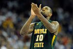 OMAHA, NE - MARCH 16:  Kyle O'Quinn #10 of the Norfolk State Spartans reacts against the Missouri Tigers during the second round of the 2012 NCAA Men's Basketball Tournament at CenturyLink Center on March 16, 2012 in Omaha, Nebraska.  (Photo by Eric Francis/Getty Images)