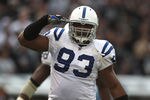 OAKLAND, CA - DECEMBER 26:  Dwight Freeney #93 of the Indianapolis Colts celebrates after a sack against the Oakland Raiders during an NFL game at Oakland-Alameda County Coliseum on December  26, 2010 in Oakland, California.  (Photo by Jed Jacobsohn/Getty Images)