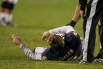 CHICAGO, IL - NOVEMBER 20: Jay Cutler #6 of the Chicago Bears lays on the field after losing his helmet during the game against the San Diego Chargers at Soldier Field on November 20, 2011 in Chicago, Illinois. The Bears defeated the Chargers 31-20. (Photo by Scott Boehm/Getty Images)