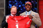NEW YORK, NY - APRIL 28:  NFL Commissoner Roger Goodell poses for a photo with Aldon Smith, #7 overall pick by the San Francisco 49ers, during the 2011 NFL Draft at Radio City Music Hall on April 28, 2011 in New York City.  (Photo by Chris Trotman/Getty Images)