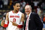 PITTSBURGH, PA - MARCH 17:  Head coach Thad Matta of the Ohio State Buckeyes talks with Jared Sullinger #0 late in the second half against the Gonzaga Bulldogs during the third round of the 2012 NCAA Men's Basketball Tournament at Consol Energy Center on March 17, 2012 in Pittsburgh, Pennsylvania.  (Photo by Jared Wickerham/Getty Images)
